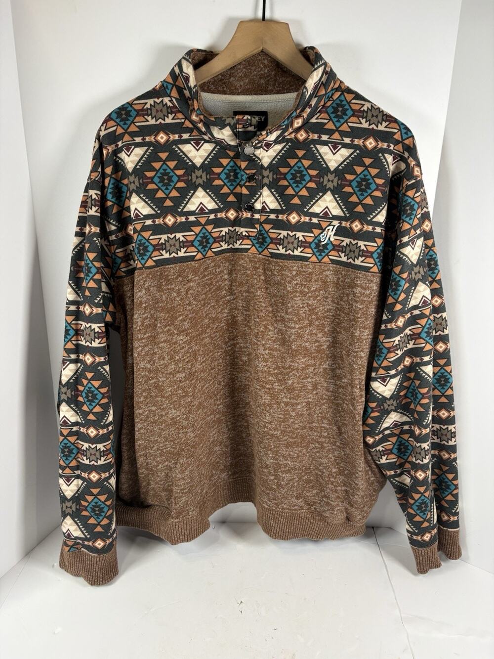 Hooey Mens XXL Brown Aztec Southwest Western Snap Pullover Sweater Cowboy Rodeo